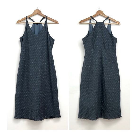 ATM Anthony Thomas Melillo Linen Racerback Metallic Stripe Chambray Dress - Med - Picture 1 of 14